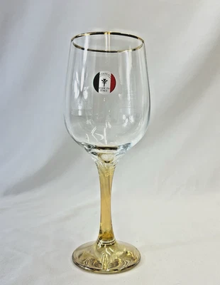 Hand Blown Crystal Amber Stem Gold Rim Made in Italy Wine / Water Goblet 9" - Image 1 of 4