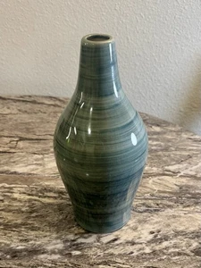 Decorative Porcelain Glaze Vase. Blue Green &  Grey Swirl. 10.5” x  4.5" SBX0217 - Picture 1 of 4