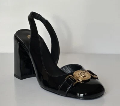 Zapatos Versace Cabeza de Medusa Eslinga Trasera Charol Negros 10 EE. UU. 1014618 NUEVOS EN CAJA Foto 1 de 4