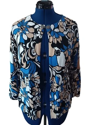 Investments women's Open Front Blue gray Floral Cardigan Sweater Medium AA294 - Image 1 of 4