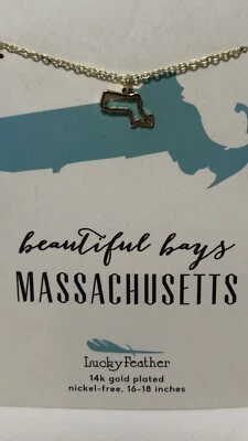 Lucky Feather Massachusetts State Necklace 14K Gold Plated Nickel Free 16-18” - Image 1 of 4