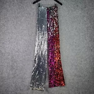 Boohoo Pants Womens 8 Silver Red Purple Ombre Sequin Wide Leg Trousers NEW 7421 - Picture 1 of 18