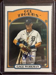GAGE WORKMAN AUTO 2021 TOPPS HERITAGE MINORS REAL ONE AUTOGRAPH # ROA-GW TIGERS - Picture 1 of 2