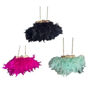 Evening Bag Plush Feather Clutch Purse Handbag with Detachable Chain - Picture 1 of 10