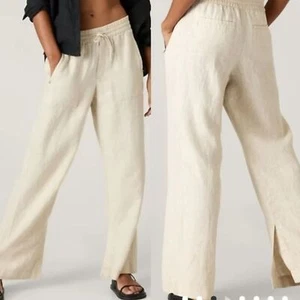 Athleta Retreat Leinenhose Damen M weites Bein Mid Rise ungefärbt creme elfenbein - Bild 1 von 11