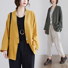 Women Midi Coat Long Sleeve Casual Suit Jacket Cardigan Top V-Neck One Button
