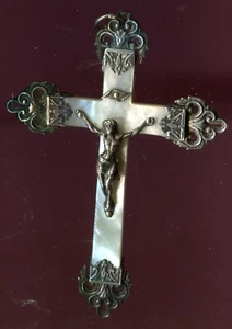 19THc beautiful large Religious pectoral cross sterling Silver & mother of pearl - Picture 1 of 7