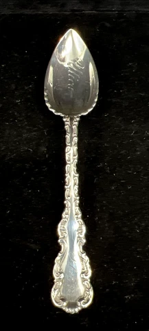 Louis XV  Sterling Grapefruit Spoon by Whiting Mfg  "Utica  Feb. 27 '92 Mono M" Cover