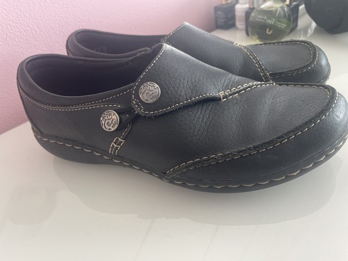 Mocassino Clarks Ashland Lane Q nero in pelle con passanti donna UK6 EU39 5 INDOSSATO POCHISSIMO