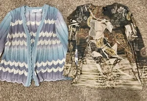 Alfred Dunner Purple,Blue,White Ombre Eyelet Cardigan Sweater Large+ Gift - Picture 1 of 10