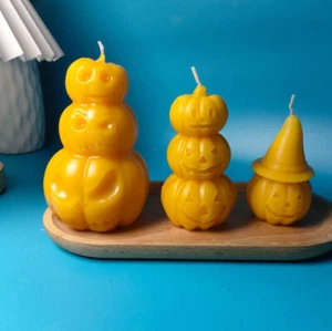 Homemade Halloween Triple Pumpkin Candle, Home decor Gift, Beeswax/Soy wax, New - Bild 1 von 11