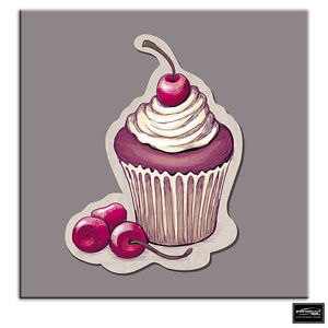 Cherry Cupcake   Food Kitchen BOX FRAMED CANVAS ART Picture HDR 280gsm