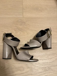 Jill Sander grey leather block heel sandals with brushed gold hardware 6.5 37 - Picture 1 of 5