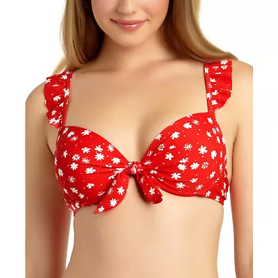 California Waves Juniors Floral Red Push Up Padded Underwire Swim Top Bra Size M - Image 1 of 4
