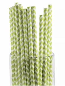 Lime Green Chevron Paper Straws - Birthday Wedding Party Supplies - 24 Pieces - Picture 1 of 1