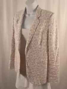 JOIE Mujer Blanco Nieves Leopardo Gris Animal Print Lino Blazer Sz 4 - Imagen 1 de 5