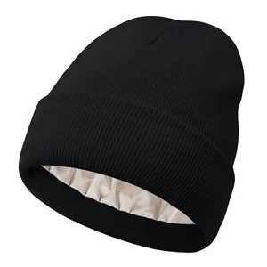 Womens Satin Lined Winter Beanie Hats Cable Knit Beanie for Men Silk Lining T... - Picture 1 of 9