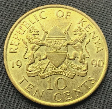 1990 Kenya 10 Cents Coin  UNCIRCULATED  RARE CONDITION  #M53 Cover
