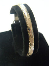 Vtg. FAS 925 Sterling Silver Gold Vermeil Etched Frosted Bangle Bracelet 7.25"