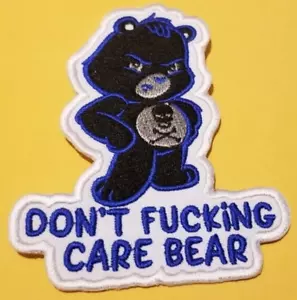 Don't Fucking Care Bär bestickter blauer Aufnäher ca. 3 x 3,75 Zoll - Bild 1 von 2