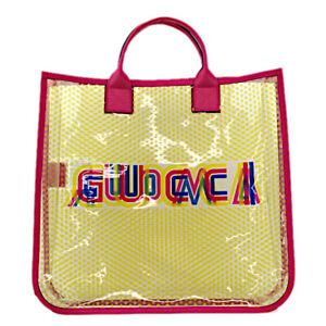 Used Gucci Vinyl Clear Pink Yellow Tote Bag Star Children Summer 550763