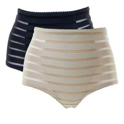 Rhonda Shear Striped Mesh 2-pack Brief-Black/Nude-2X-NEW-634107-New - Image 1 of 2