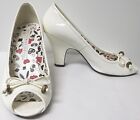 Marc By Marc Jacobs White Patent Leather Peep Toe Pumps W/ Bow 3 1/4" Heel Sz 37