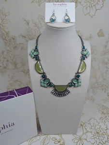 LIA SOPHIA Glacial Necklace 16-19” Adjustable Length & Earrings Set NOS Art Deco - Picture 1 of 24