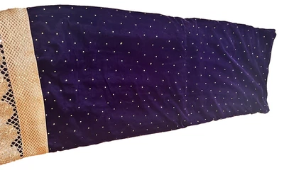 Hermoso sari de terciopelo indio para mujer con blusa (color azul oscuro y dorado) Foto 1 de 4