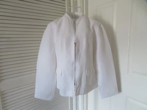 Vintage PLANET lined collarless white jacket size 16 - 55% linen - Picture 1 of 11
