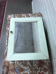 ANTIQUE SHABBY LIGHT GREEN MEDICINE CABINET CUPBOARD W/MIRROR 18 X 14 X 6” DEEP - Picture 1 of 18