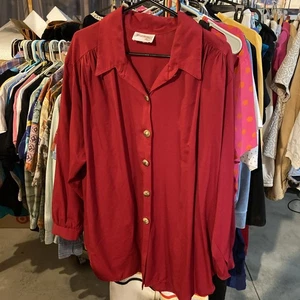 Vintage Joanna Plus Rayon Button Up Blouse Size 22W Red Brass Color Buttons - Picture 1 of 12