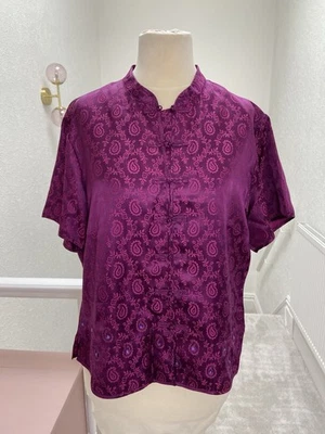 Vintage Monsoon Size 16 Paisley Silk Top Embroidered Sequin Magenta Blouse - Image 1 of 4