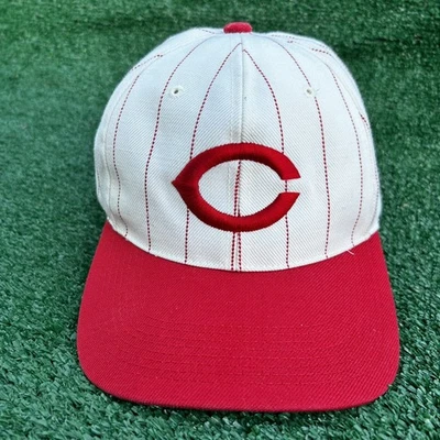 Cincinnati Reds Sports Specialties Hat Pinstripe Plain Logo Vintage SnapBack Cap - Image 1 of 4