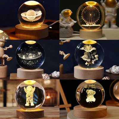 Mond Kristallkugel 3D Planet Galaxie Lampe USB Nachtlicht Glaskugel Valentinstag - Bild 1 von 4