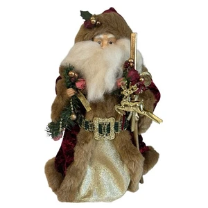 Vintage Weihnachtsbaumspitze Tischdeko Alte Welt Rot Samt Gewand Gold Schimmer 13" - Bild 1 von 10