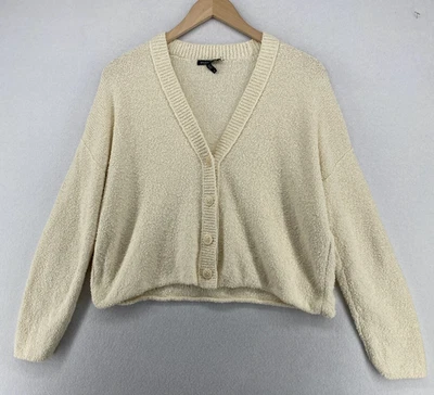 Suéter EILEEN FISHER S Algodón Orgánico Boucle Boxy Cárdigan Abotonado Blanco Foto 1 de 4