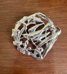 Designer Signed Sterling Silver 925 Art Nouveau Sparrow Bird Brooch Pin Jewelry - Picture 1 of 5