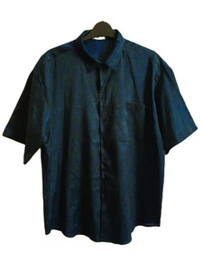 T Corner mens thai silk shirt size Pit-Pit 24" navy green black exc cond - Picture 1 of 4