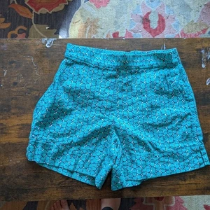 Banana Republic High Rise Turquoise Patterned Shorts Size XS Linen Blend - Picture 1 of 13