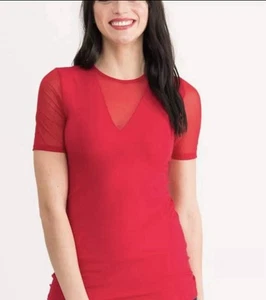 NWT Agnes & Dora Sheer V Neck Red T-Shirt Top Stretchy Long Size M NEW - Picture 1 of 5