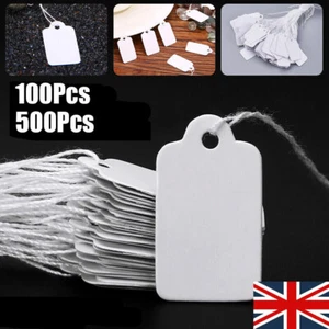 100/500x White Strung Tie On Tags Labels Retail Luggage/price tags with string - Picture 1 of 16