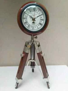 Antique Wooden Tripod Stand Table Clock Beautiful Clock Vintage Style Decor - Picture 1 of 5