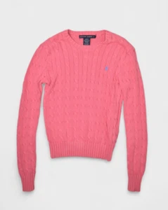 Polo Ralph Lauren Sweater Womens S Pink Cotton Cable Knit Tennis Slim Fit - Picture 1 of 7