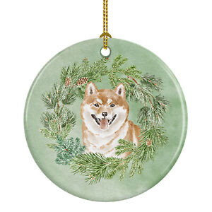 Shiba Inu Christmas Wreath Ceramic Ornament Ck8895Co1