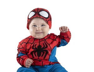 Marvel Spiderman Fleece Hooded Jumpsuit One Piece Bunting 6-12 Months FREESHIP - Picture 1 of 3
