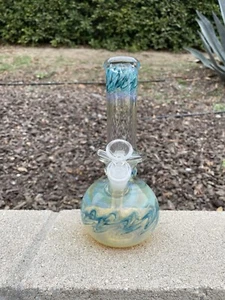 Hookah Water Pipe Heavy Glass 9”inch Base and ball Fumed Bong Aqua Color - Picture 1 of 5