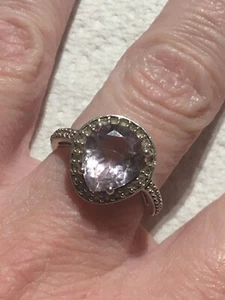 Designer Gems TV sterling silver 925 Halo Solitaire ring Rose De France Gemstone - Picture 1 of 4