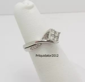 1/2CT Diamond Halo Solitaire Engagement Wedding Bridal Ring Band 10K White Gold  - Picture 1 of 12