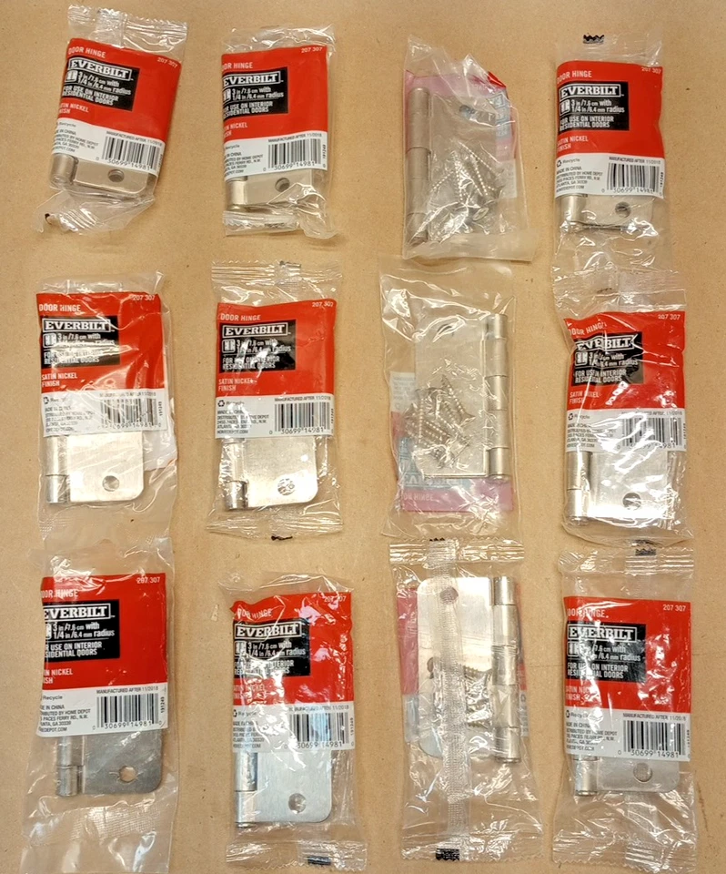 Lot Of 12 Everbilt Interior Door Hinges 3" Satin Nickel 1/4" Radius 207 307 - Image 1 of 4